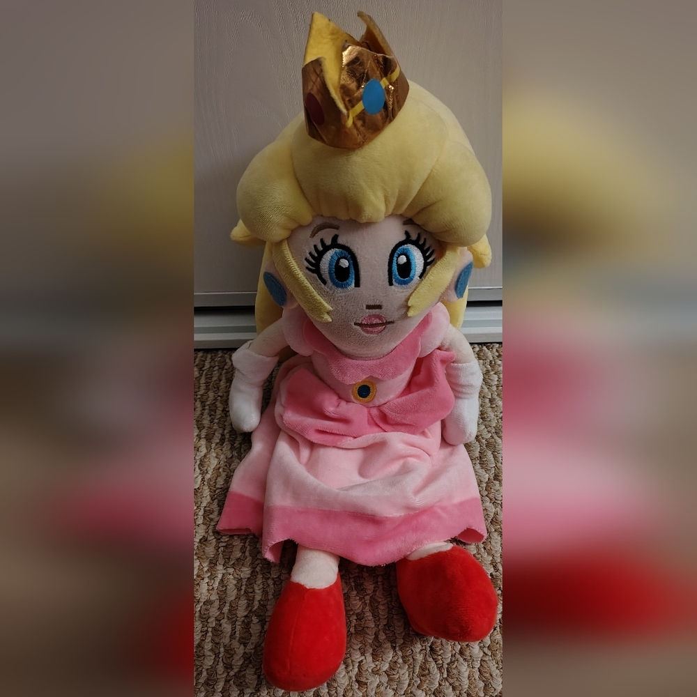 Princess Peach Plush Toy with Pink Dress and Crown